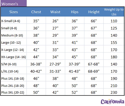 Cinderella Size Chart